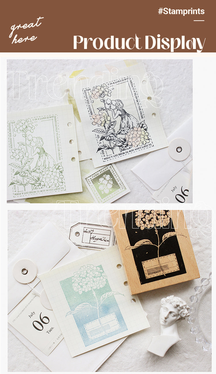 5Product Display of Romantic Hydrangea Plant Wooden Rubber Stamp1