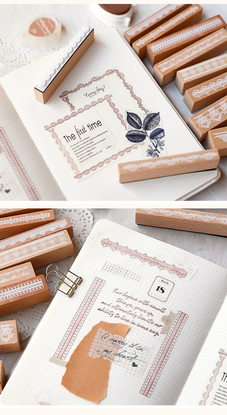 5Product Display of Romantic Lace Border Wooden Rubber Stamp Set2
