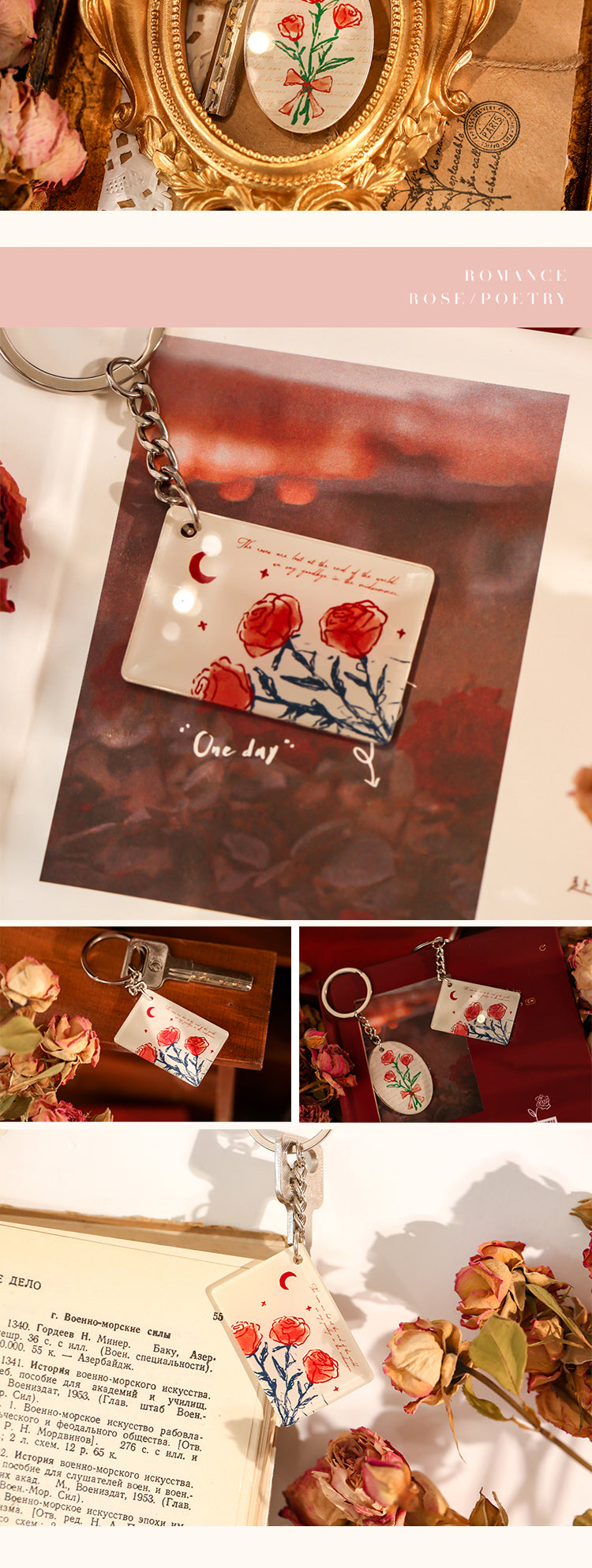 5Product Display of Rose Illustration Pendant Keychain6