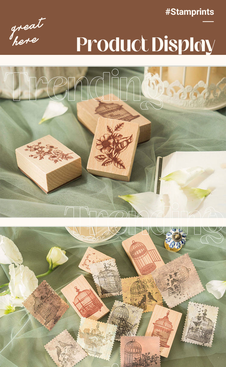 5Product Display of Secret Garden Birdcage Wooden Rubber Stamp Set1