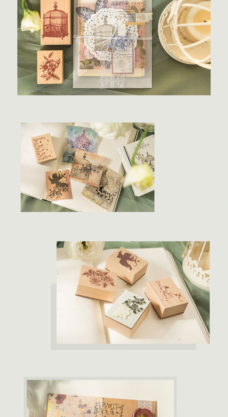 5Product Display of Secret Garden Birdcage Wooden Rubber Stamp Set3