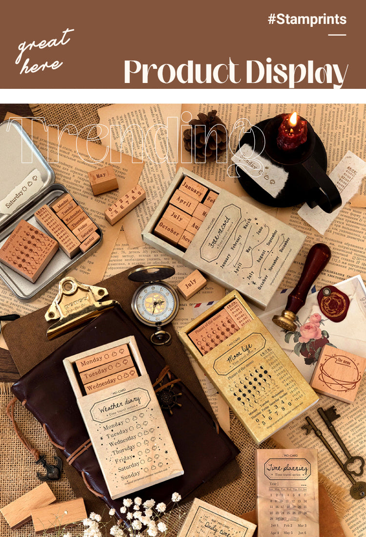 13 Pcs/set Permanent Calendar Wooden Rubber Stamps Scrapbooking