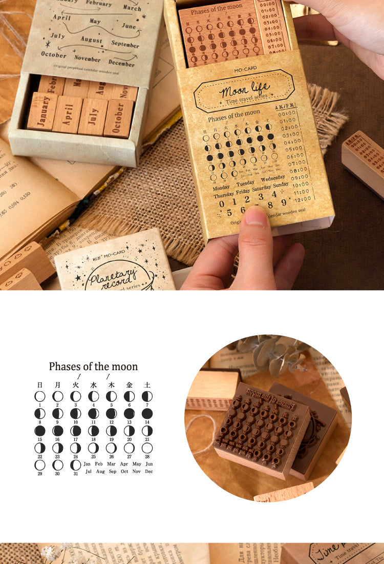 5Product Display of Time Travel Vintage Perpetual Calendar Wooden Rubber Stamp Set5