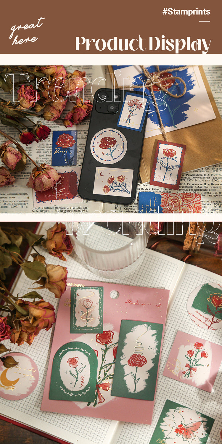 5Product Display of Vintage Artistic Rose Plant Sticker Pack1