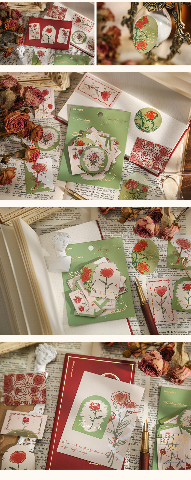 5Product Display of Vintage Artistic Rose Plant Sticker Pack3