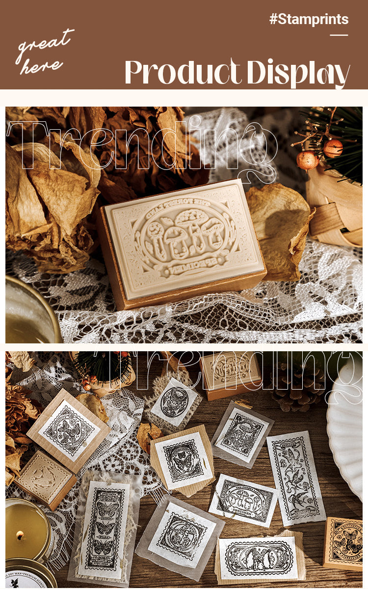 5Product Display of Vintage Butterfly Wooden Rubber Stamp Set1