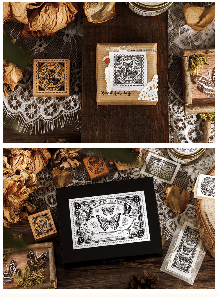 5Product Display of Vintage Butterfly Wooden Rubber Stamp Set3