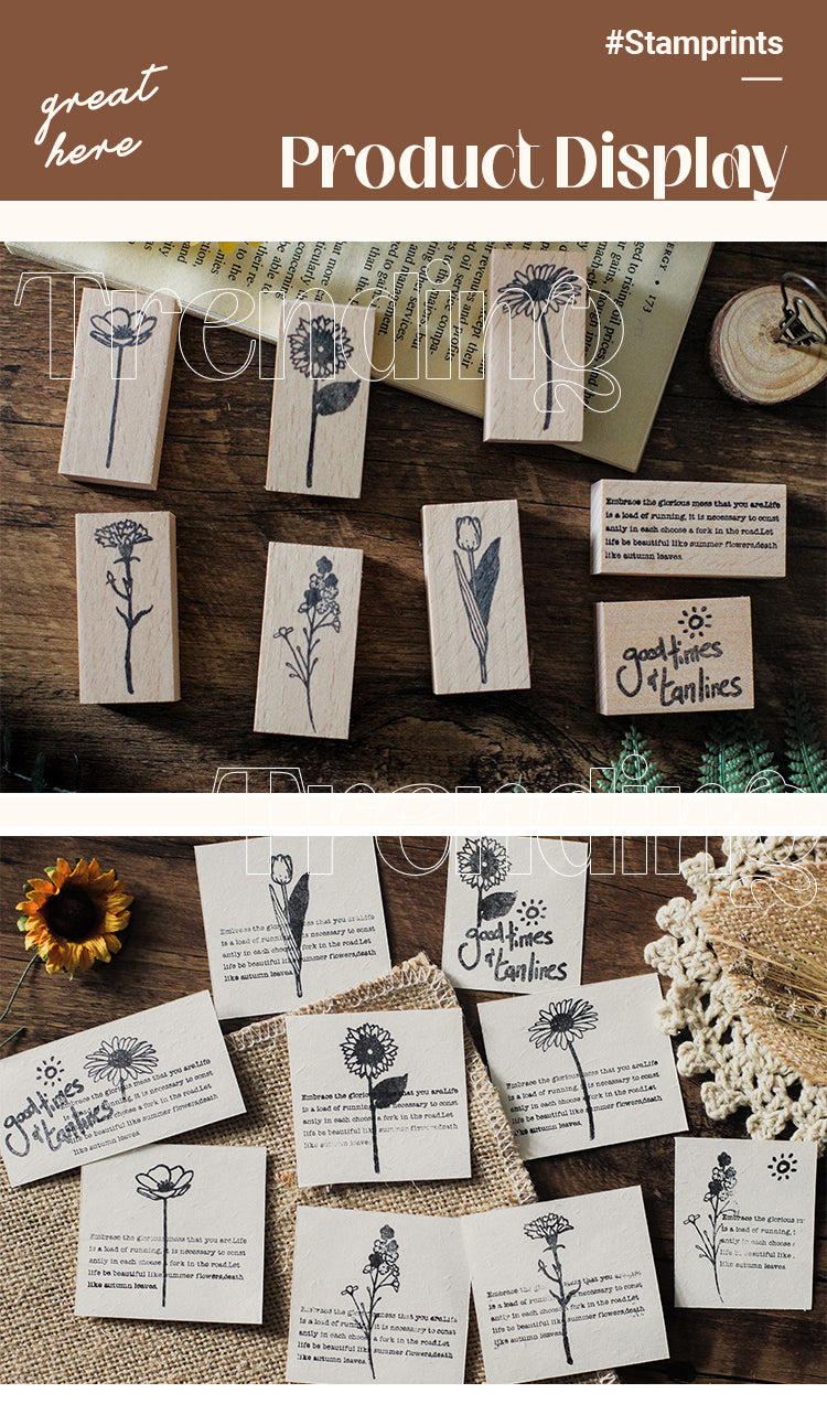 5Product Display of Vintage Flower & Text Wooden Rubber Stamp1