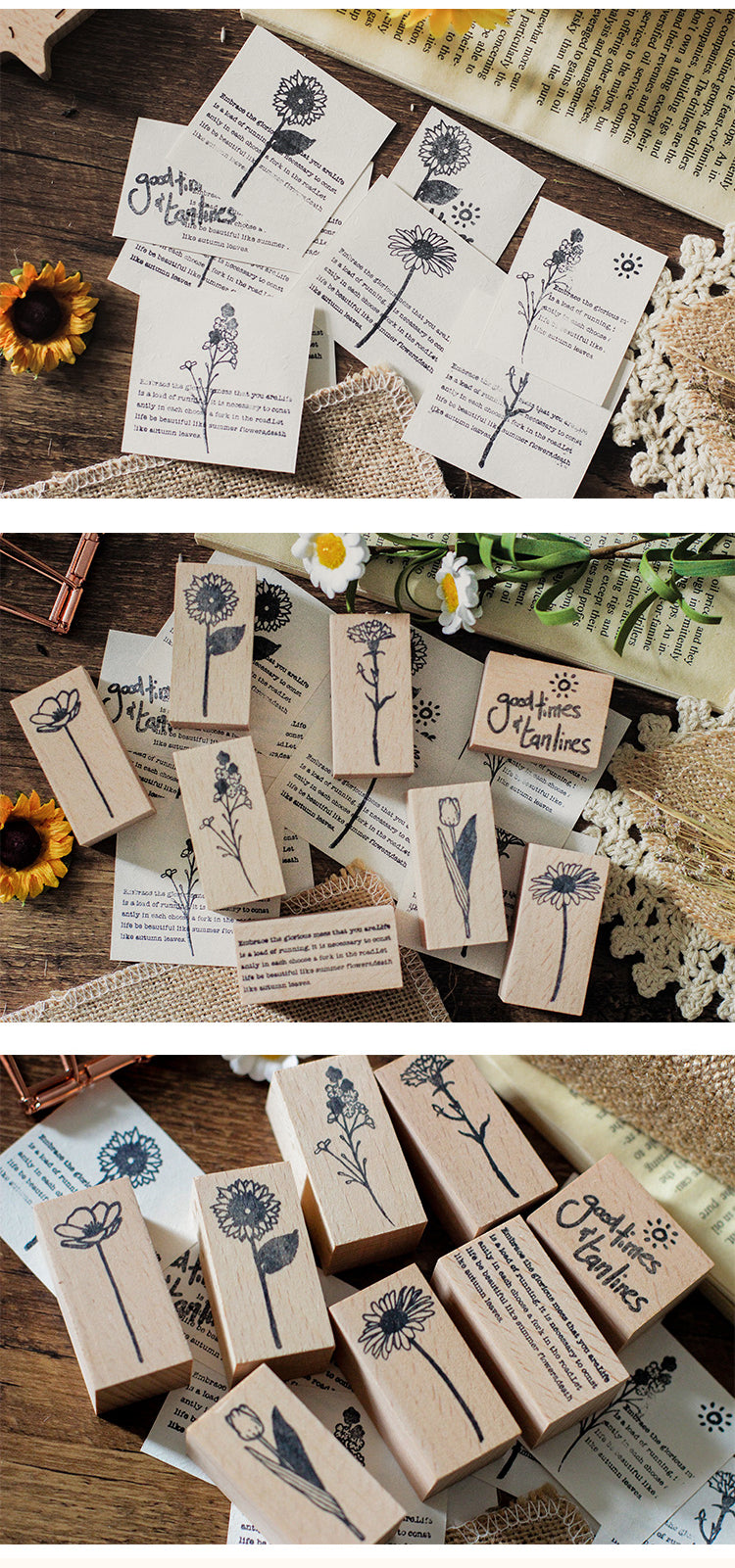 5Product Display of Vintage Flower & Text Wooden Rubber Stamp2
