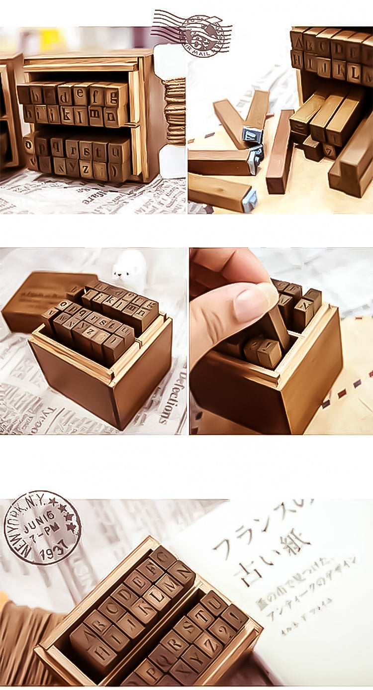 5Product Display of Vintage Letter & Number Wooden Rubber Stamp Set3