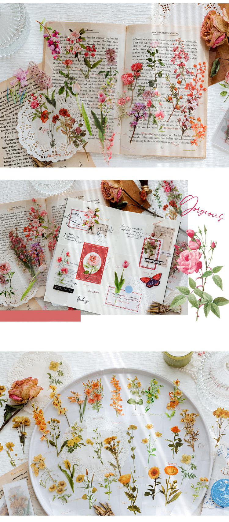 5Product Display of Vintage Literary Floral Plant PET Sticker5
