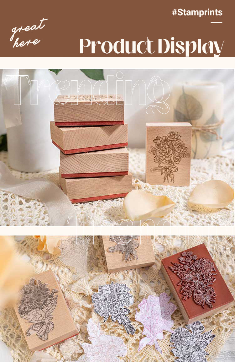 5Product Display of Vintage Romantic Bouquet Wooden Rubber Stamp1