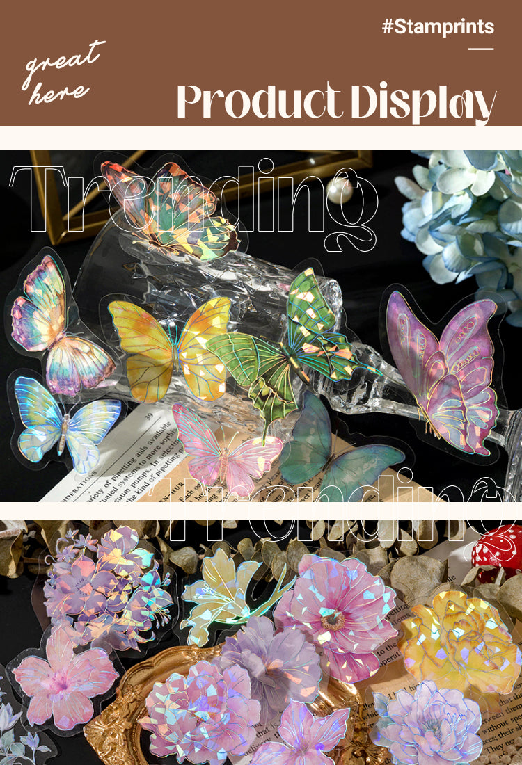 5Starry Plants Flowers Butterfly Holographic PET Sticker1