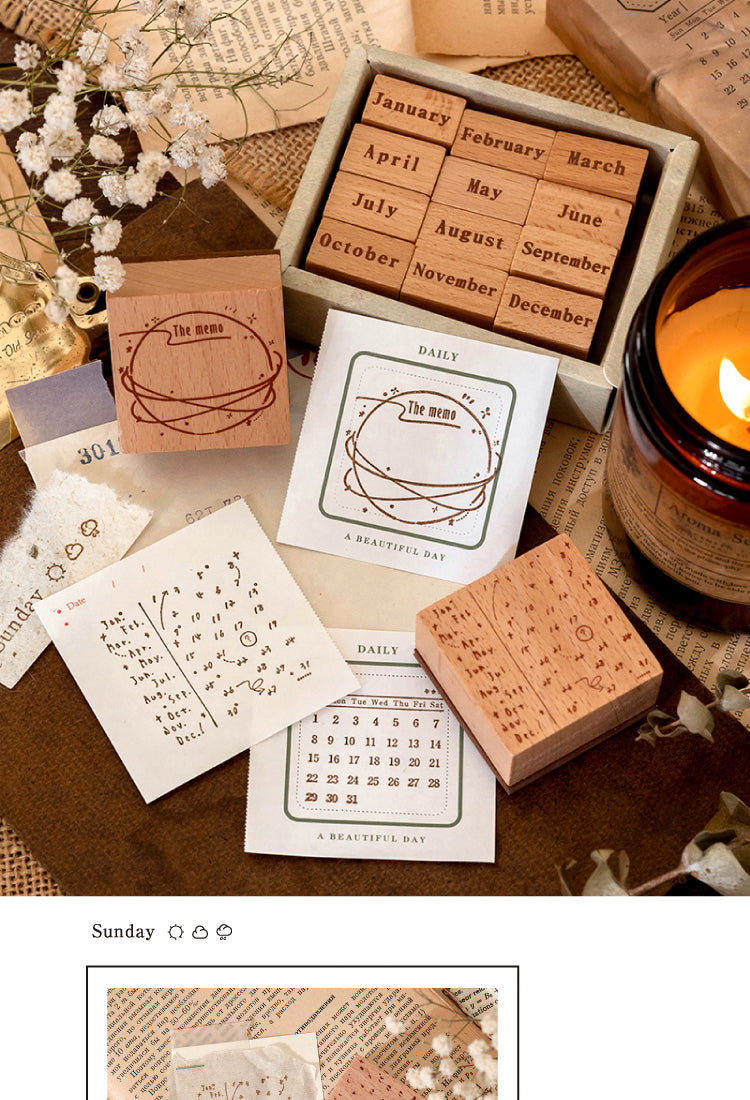 5Time Travel Vintage Perpetual Calendar Wooden Rubber Stamp Set6