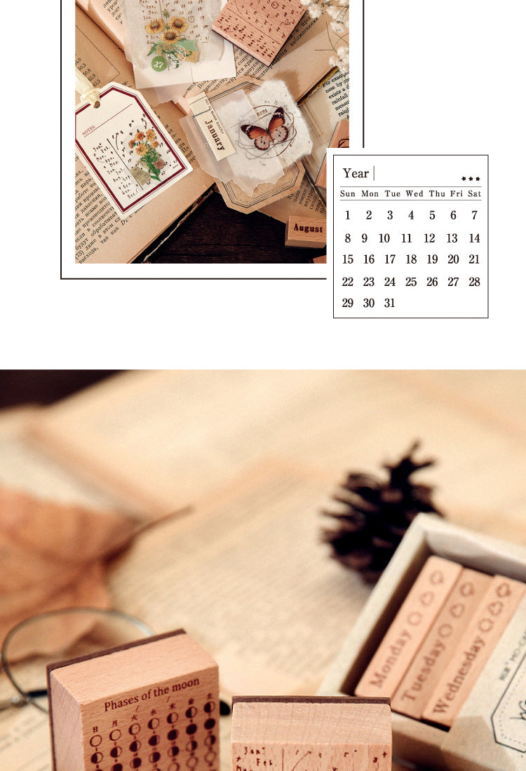 5Time Travel Vintage Perpetual Calendar Wooden Rubber Stamp Set7