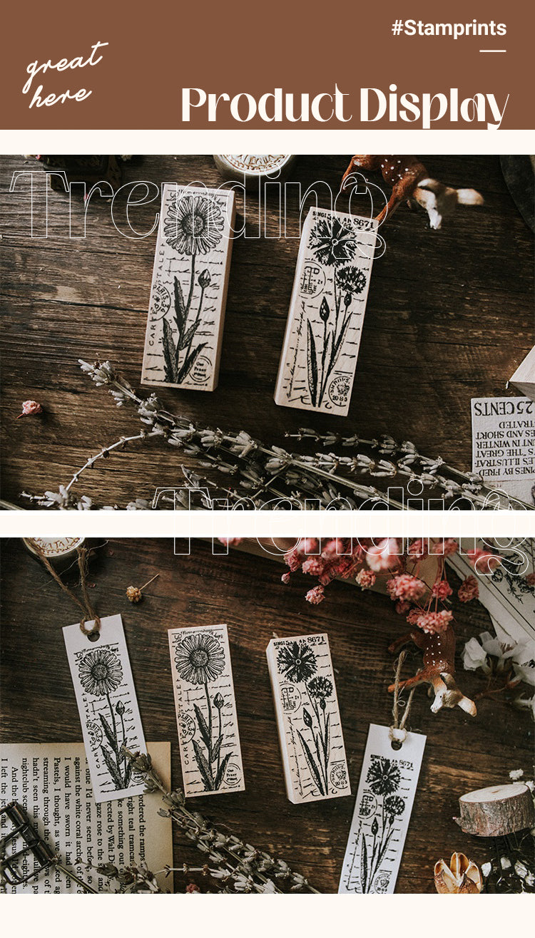 5Vintage Daisy Bouquet Wooden Rubber Stamp