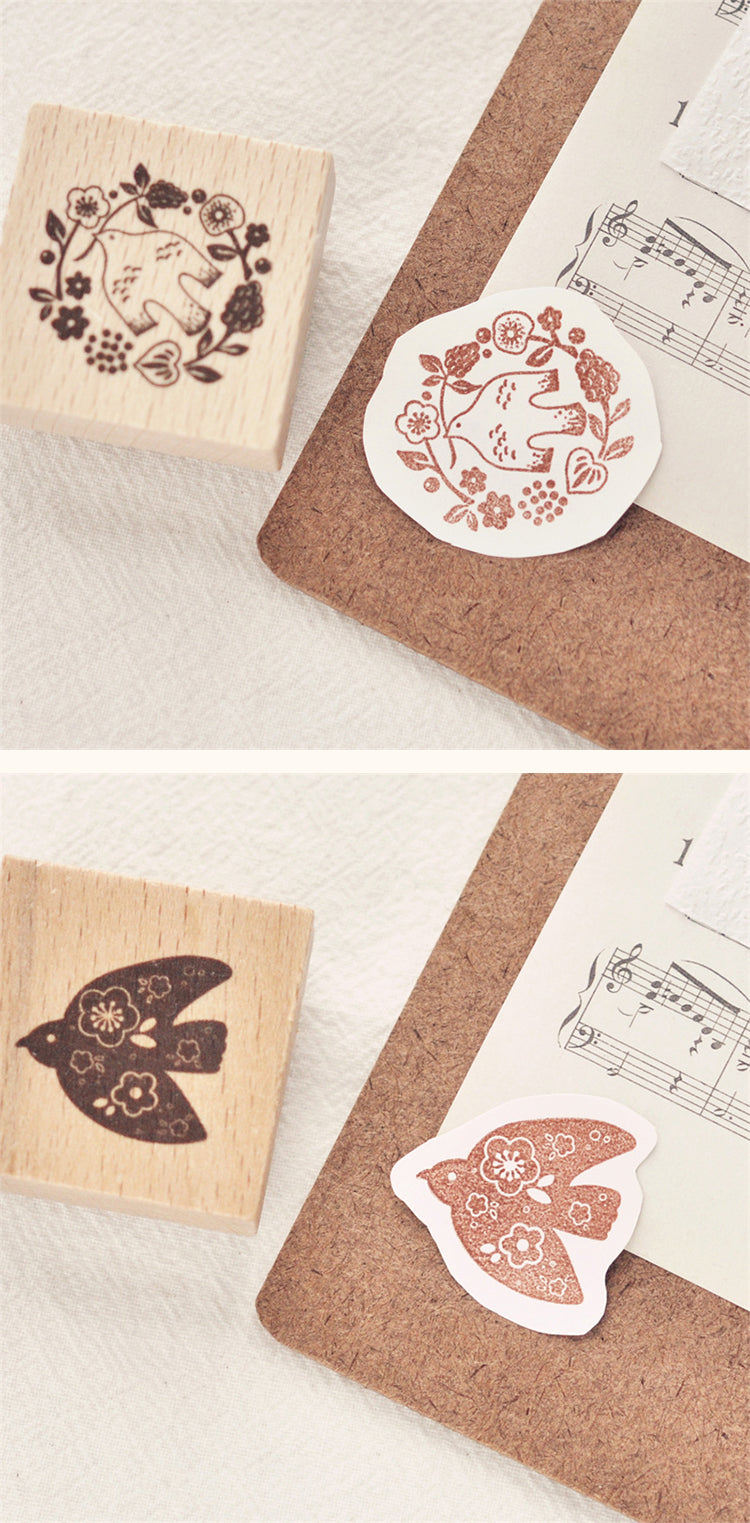 5Vintage Flower & Bird Wooden Rubber Stamp2