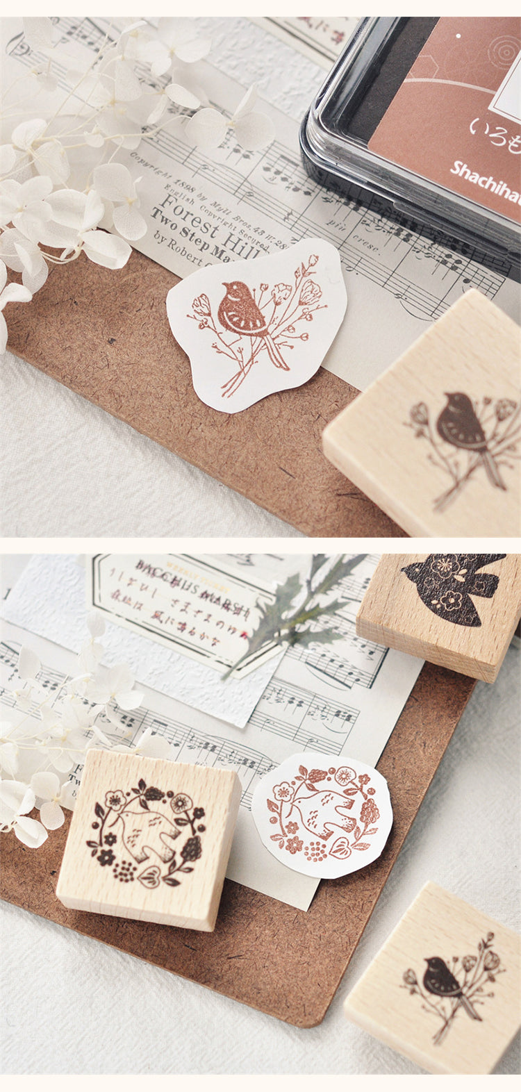 5Vintage Flower & Bird Wooden Rubber Stamp3