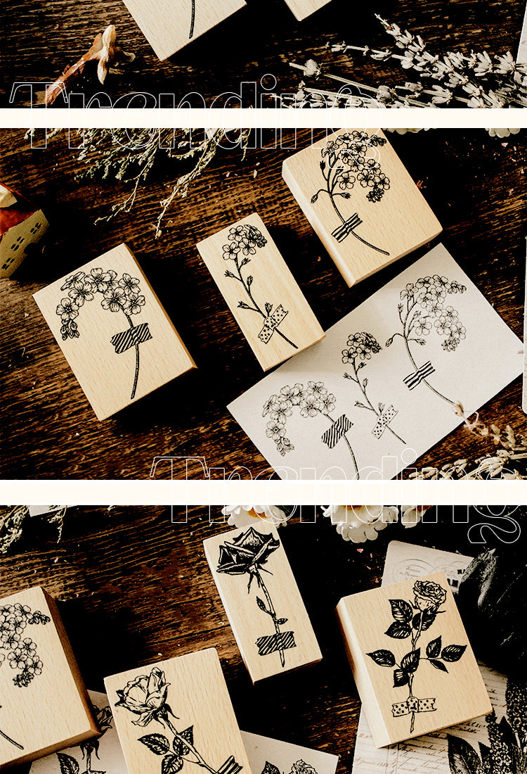 5Vintage Rose Peach Blossom Bouquet Handmade Wooden Rubber Stamp2