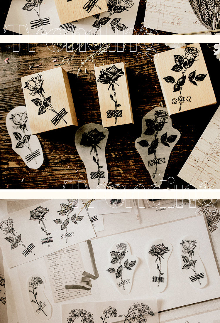 5Vintage Rose Peach Blossom Bouquet Handmade Wooden Rubber Stamp3