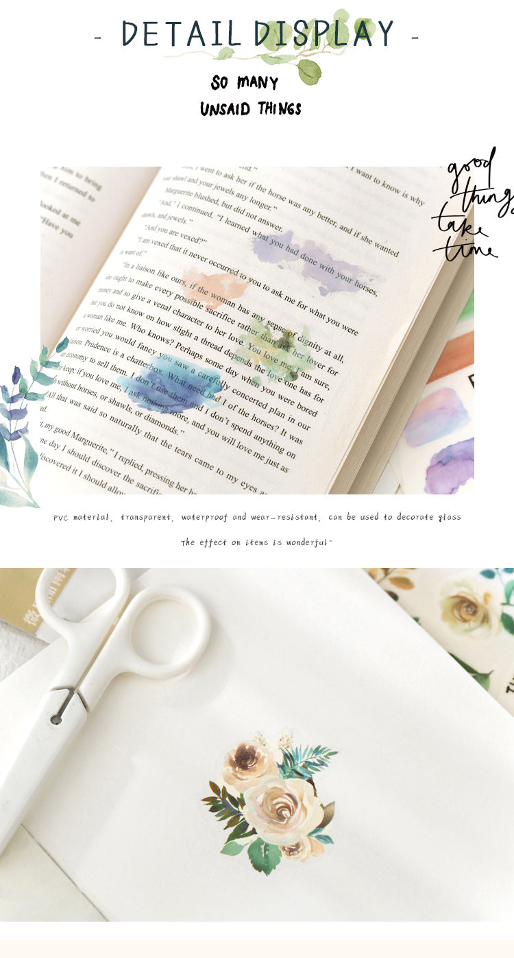 Product Display of Literary Clear Floral PVC Transfer Sticker-2