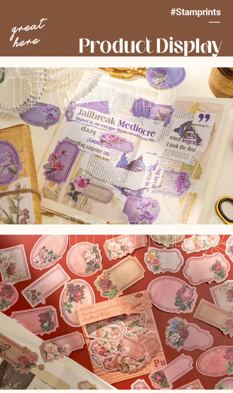 Product Display of Vintage Floral Frame Kraft Sticker Pack