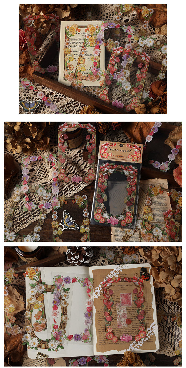 Product Display of Vintage Clear Floral Plant Frame PET Sticker-1