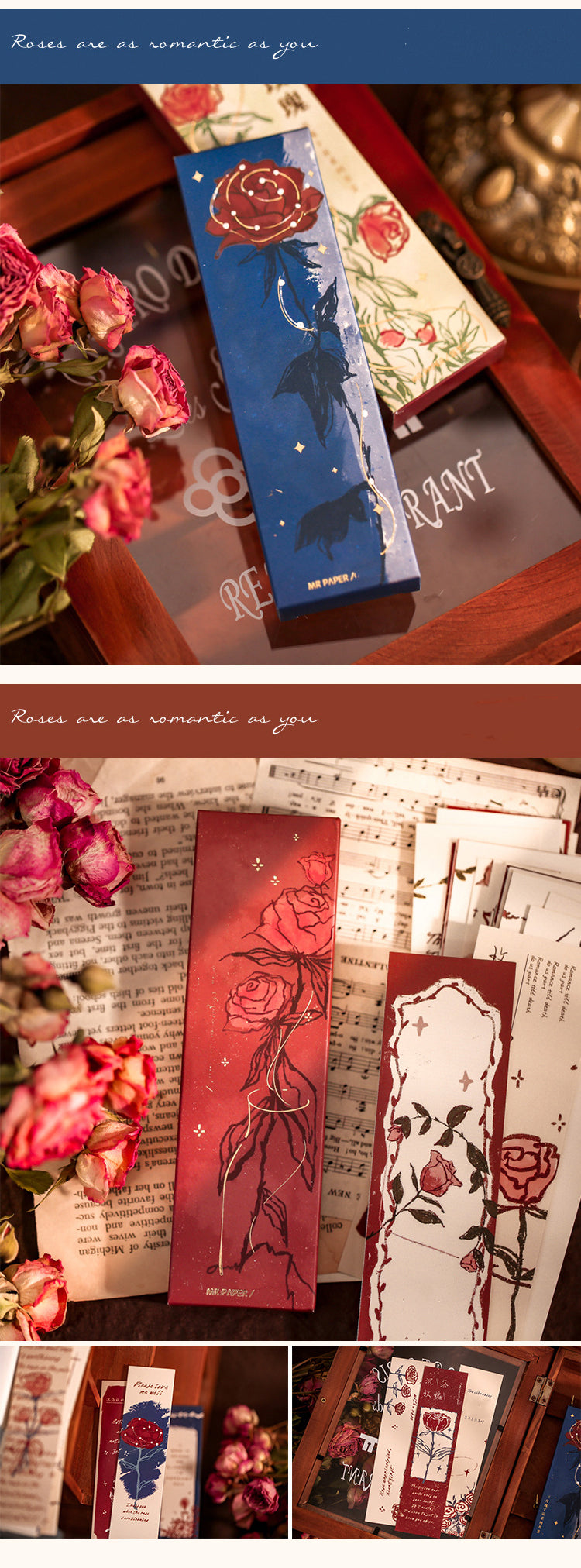  Universe of Roses Vintage Paper Bookmark Box Package Rose Illustration