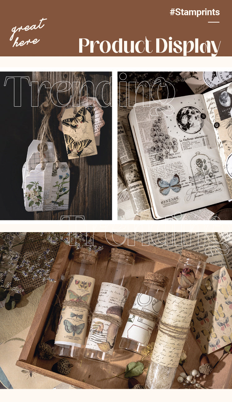 Product Display of Vintage Plant Moon Washi Sticker Pack
