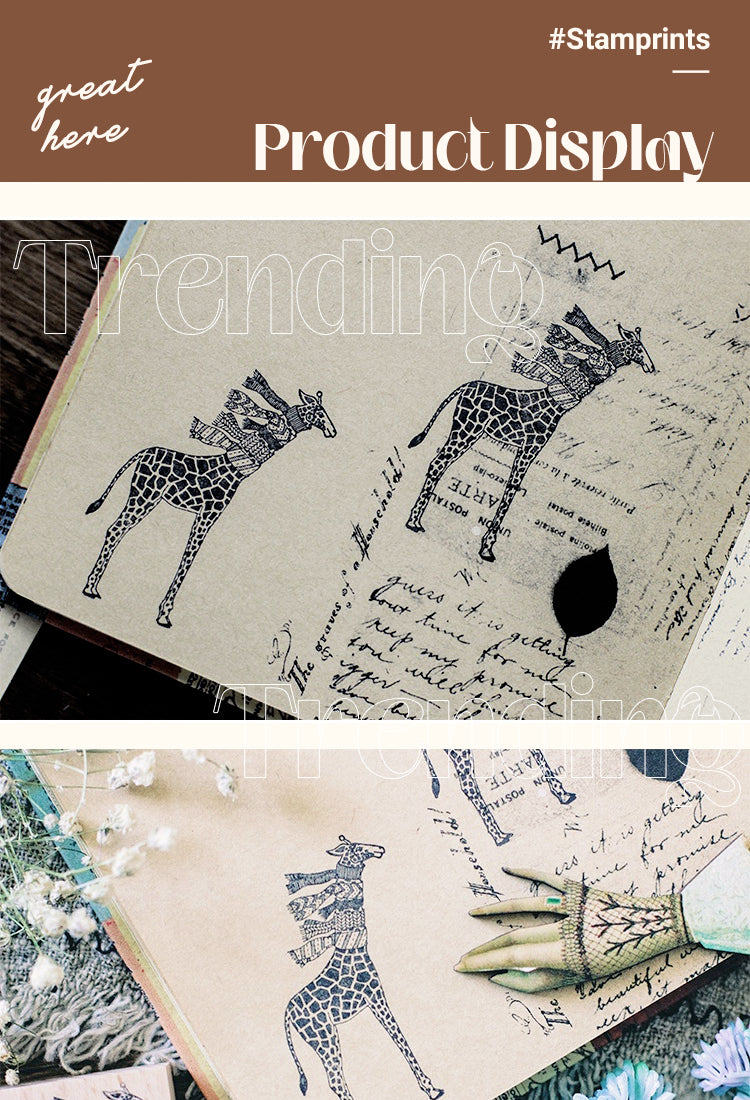 5 Giraffe with Scarves Wooden Rubber Stamp1