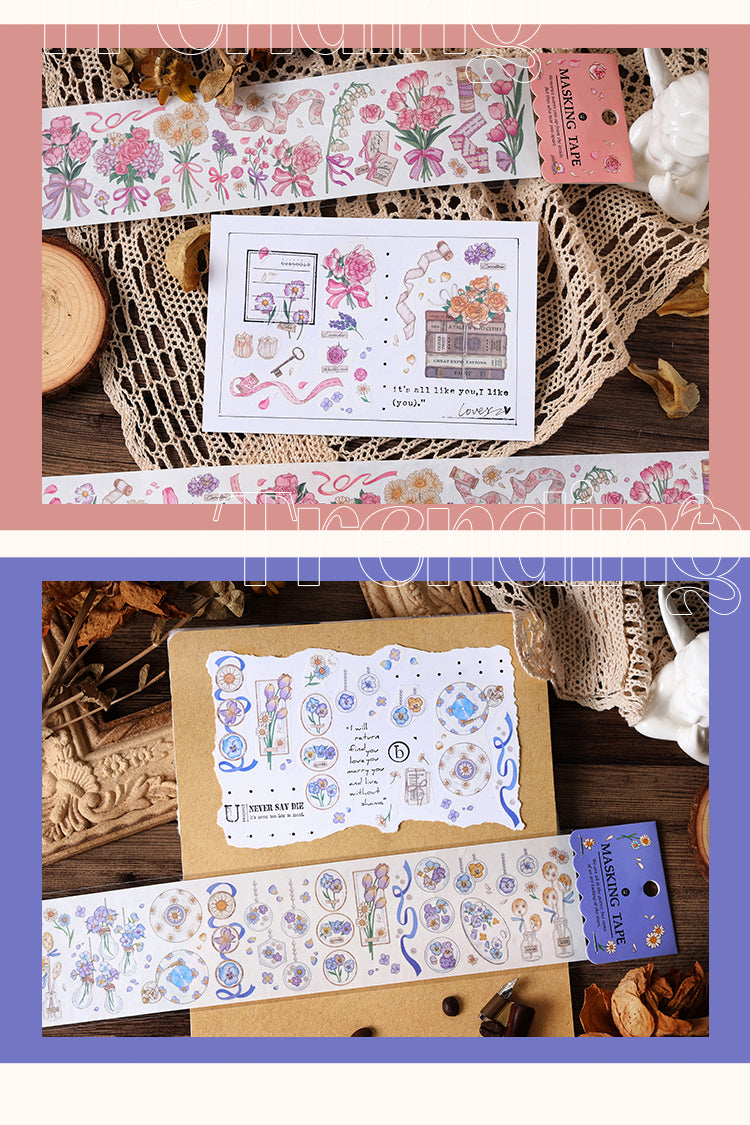 Product Display of Romantic Floral Long Strip Washi Tape-2