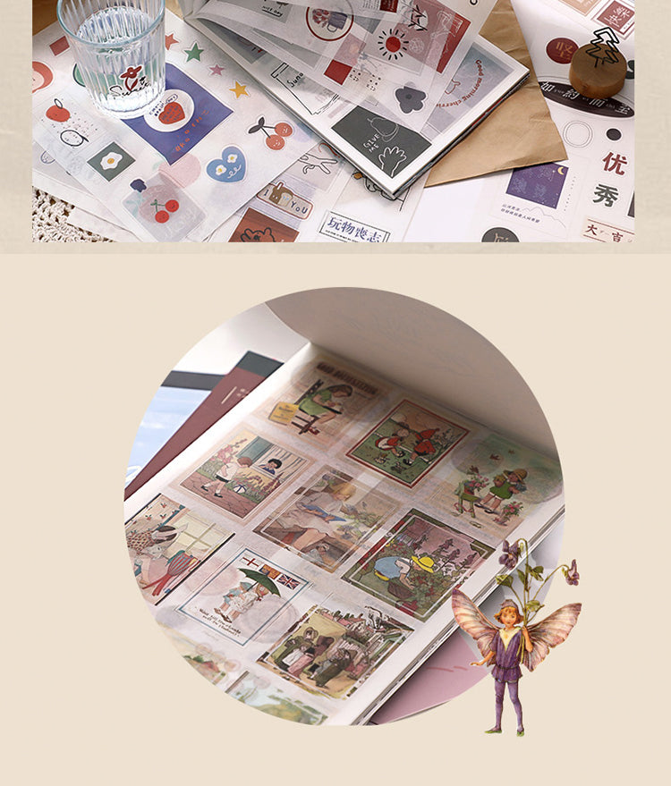 Details of Vintage Mixed Washi Sticker Scrapbook Paper Book 