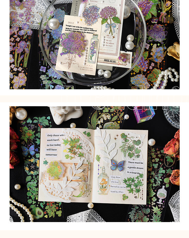 Dazzling Transparent PET Floral Journal Sticker