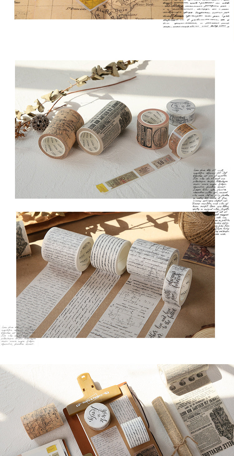 Tape - Words Vintage Washi Tape - Alphabet, Travel, Map, Newspaper, Manuscript, Ticket