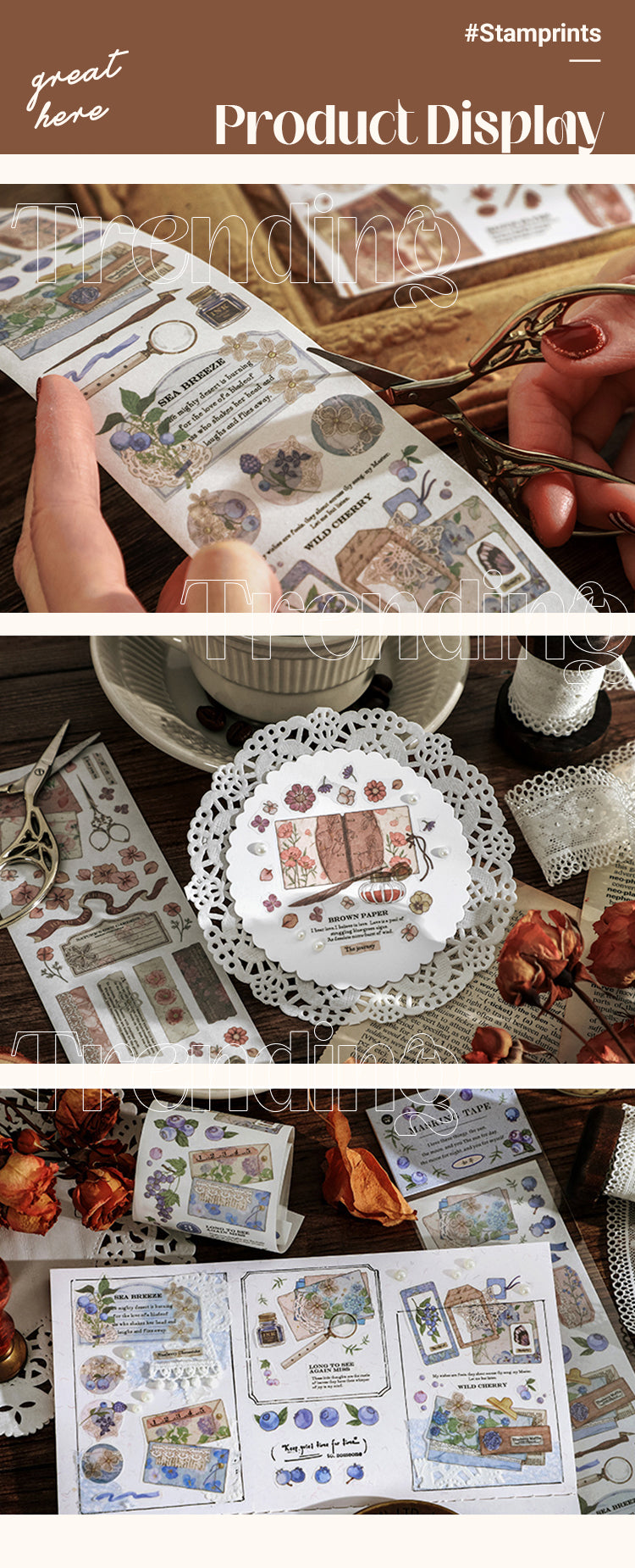 Product Display of Vintage Plant Long Strip Washi Sticker