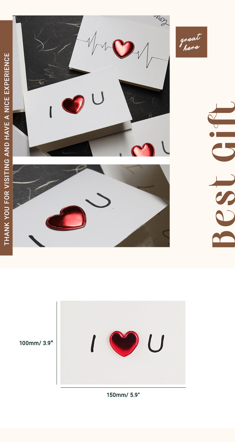 6DIY Leather Heart 3D I Love You Valentine's Day Card