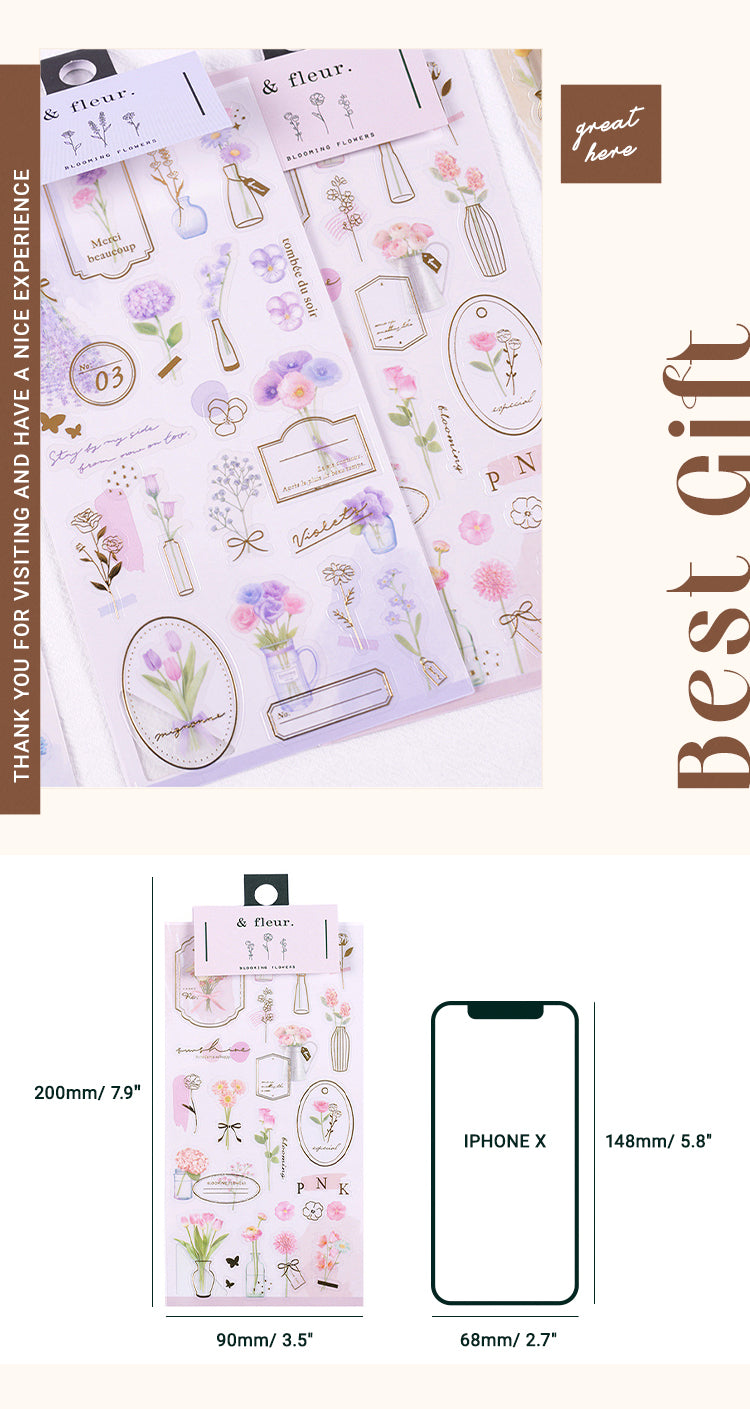6Ins Style Flower Double Layer Clear PVC Journal Sticker