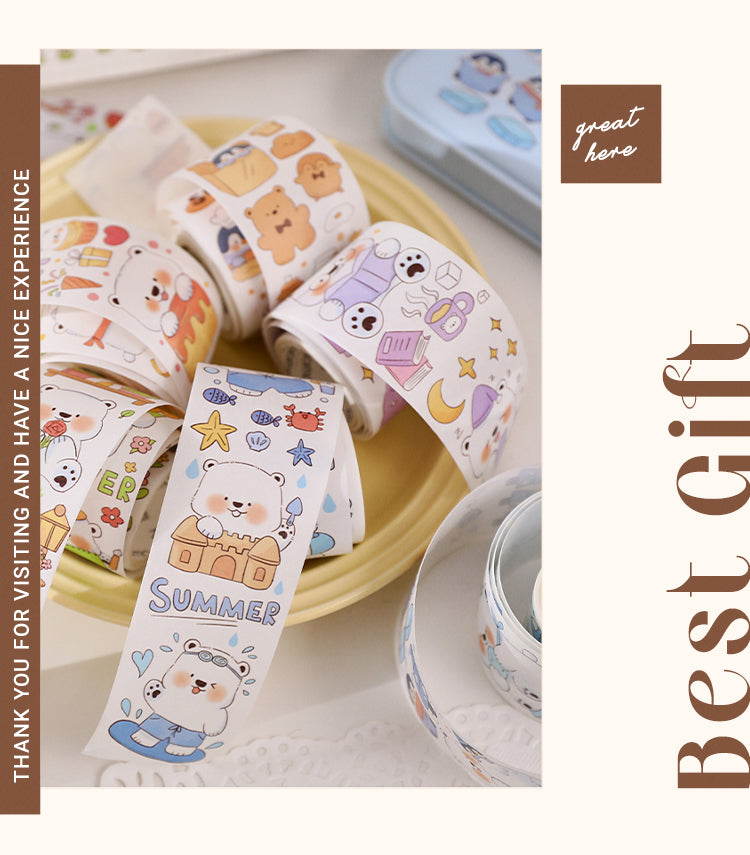 6Product Size Cute Cartoon Animal White Bear Washi Tape2