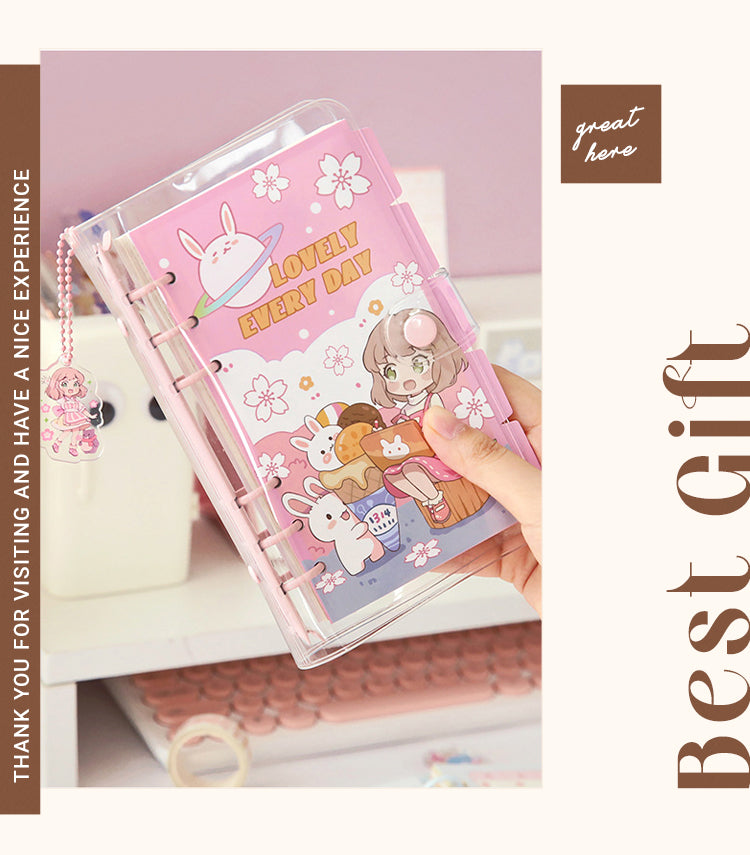 6Product Size Cute Cartoon Girl Clear PVC Loose-Leaf Journal