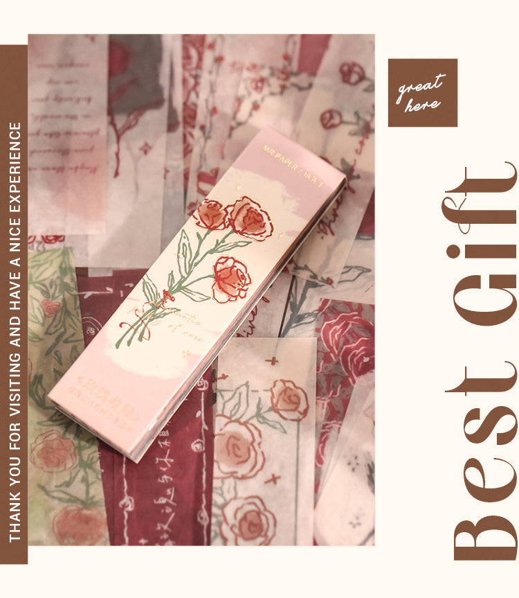 6Product Size Romantic Long Strip Rose Illustration Washi Sticker