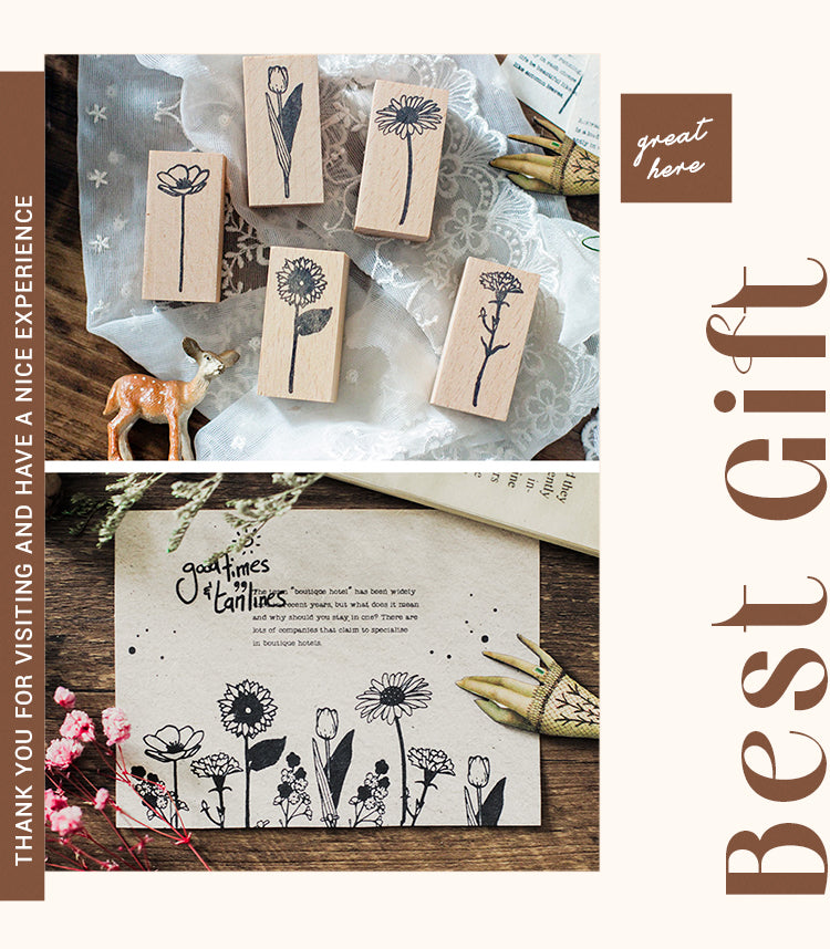 6Product Size Vintage Flower & Text Wooden Rubber Stamp