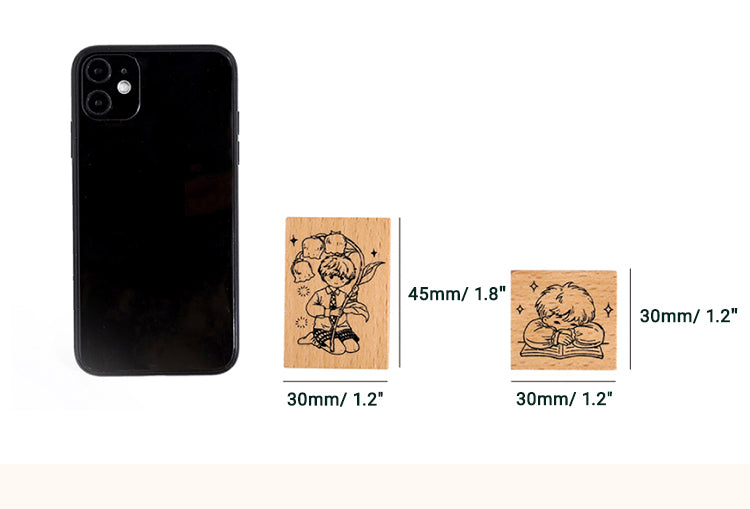 6Retro Cute Cartoon Characters Little Boy Girl Wooden Rubber Stamp2