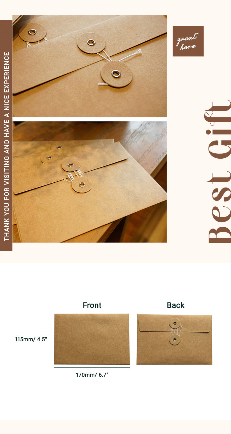 6Simple Retro String Tie Kraft Envelope File Folder