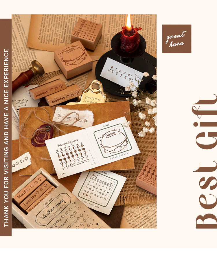 6Time Travel Vintage Perpetual Calendar Wooden Rubber Stamp Set1