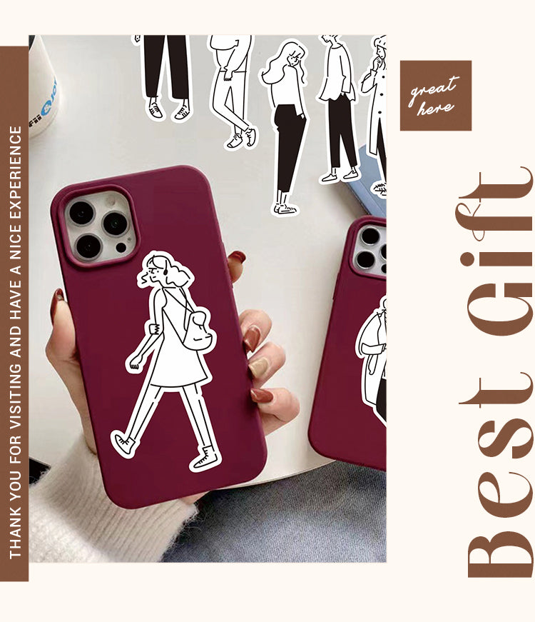 Product Display of Black & White Cartoon Girl Adhesive Sticker-1