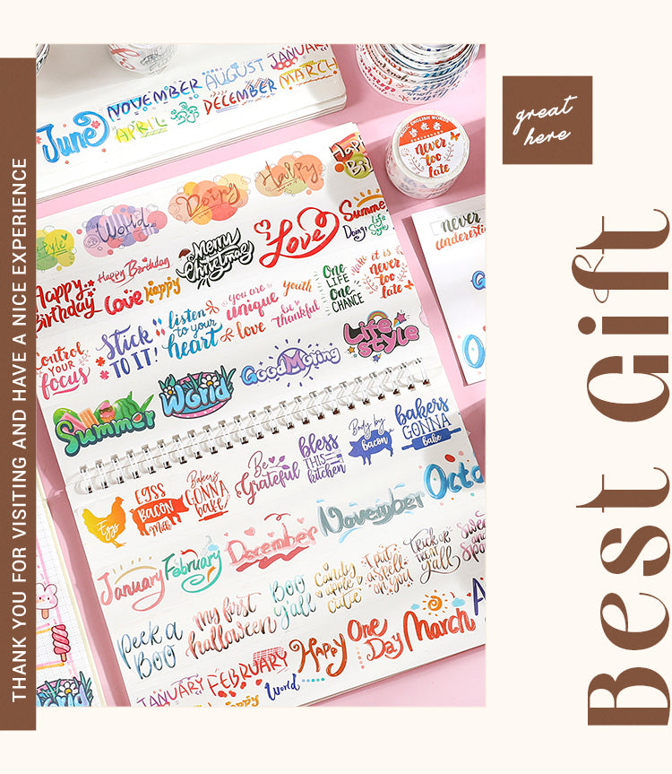 Product Display of Colorful Magic English Words Washi Tape-2