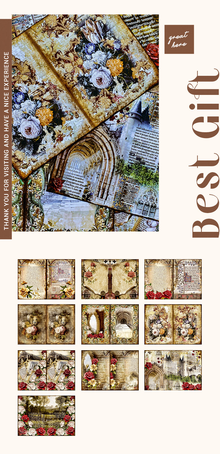 Vintage Rose Baroque Architecture Scrapbook Paper Junk Journal Paper