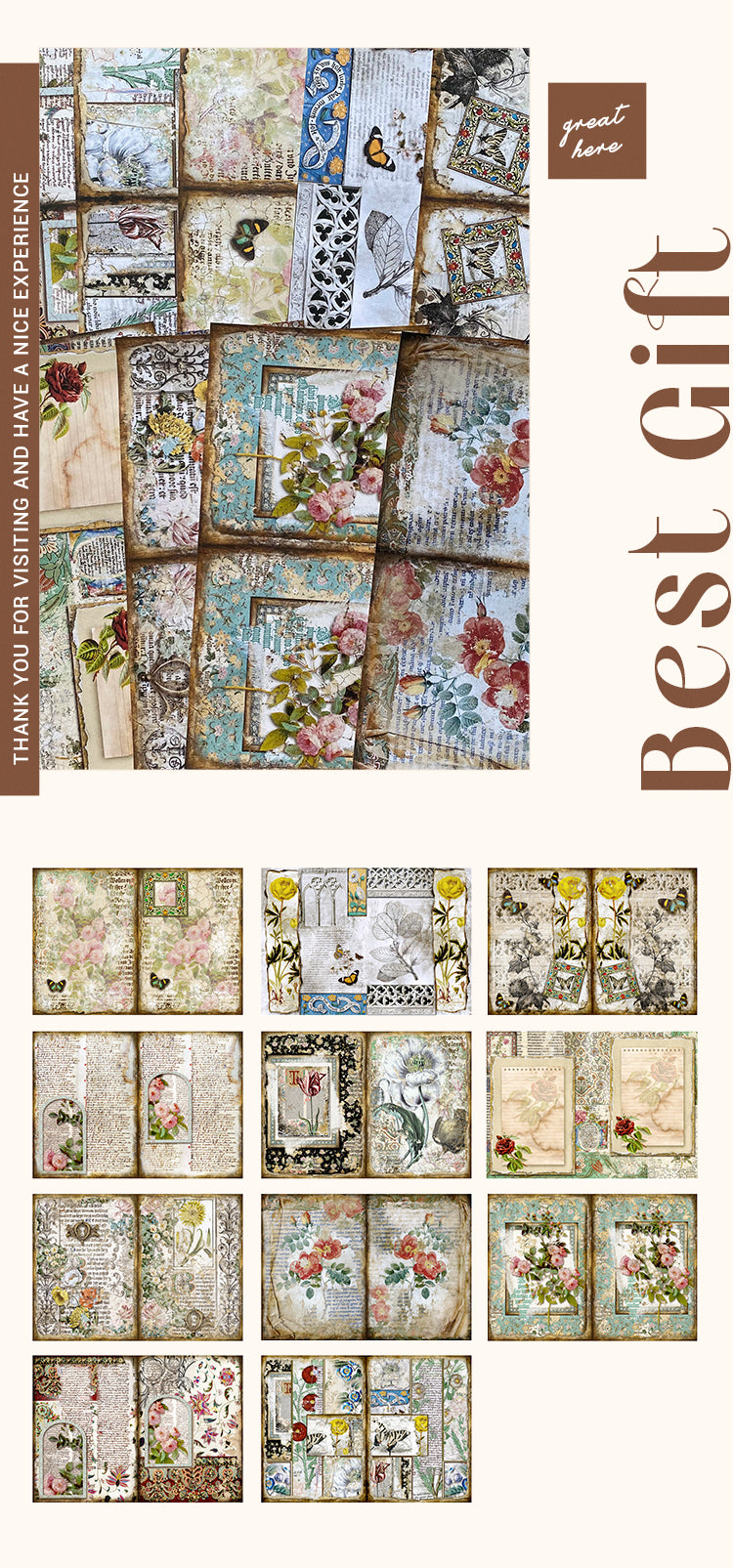 Vintage Baroque Elegant Flower Butterfly Scrapbook Paper Junk Journal Paper