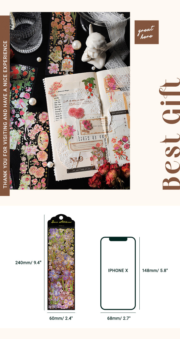 Dazzling Transparent PET Floral Journal Sticker