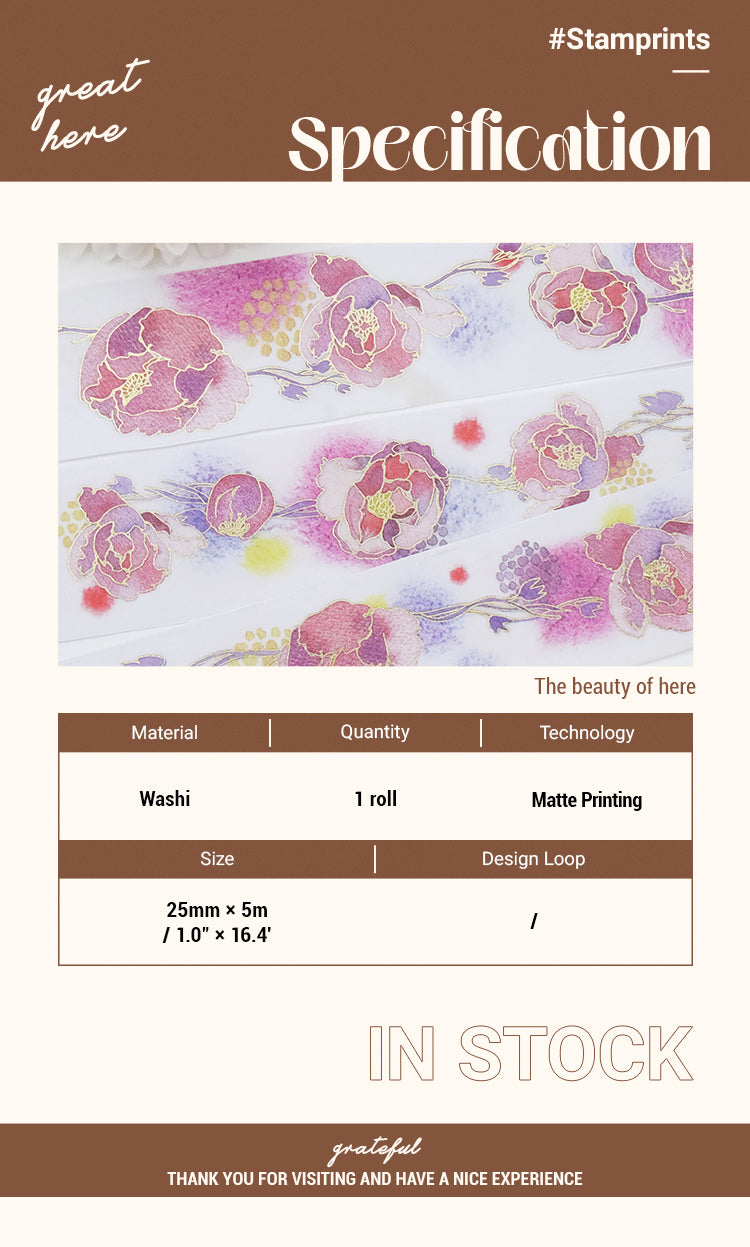 Traditional Chinese Style Hot Stamping Flower Washi Tape
